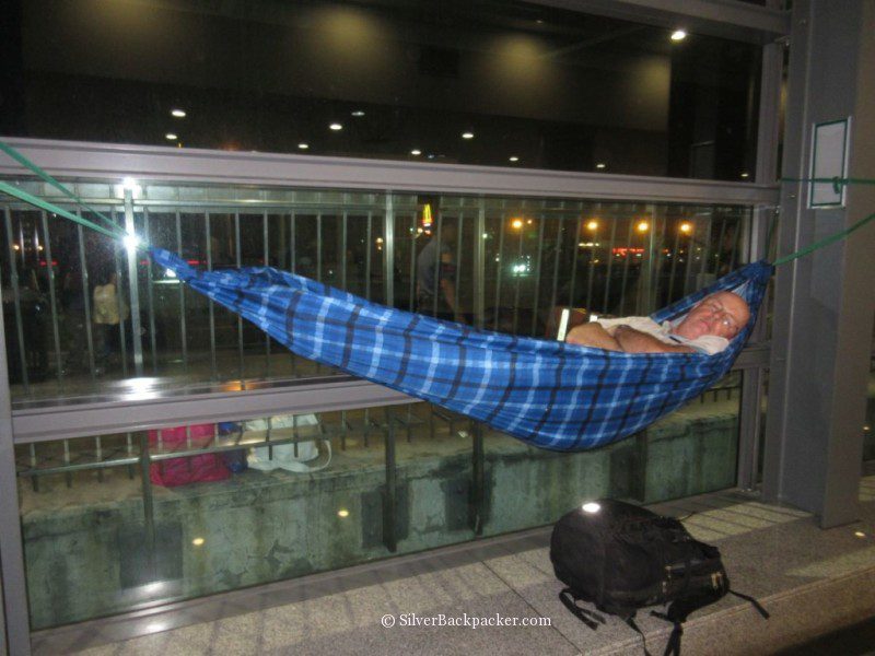 sleeping in hammock at NAIA Terminal 3