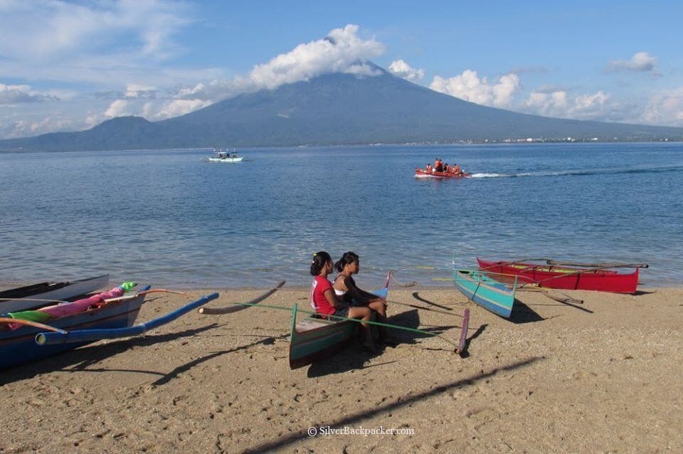 View of mayon volcano from san miguel island. tabak festival