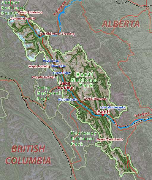 Map of Banff, Places to visit in Canada