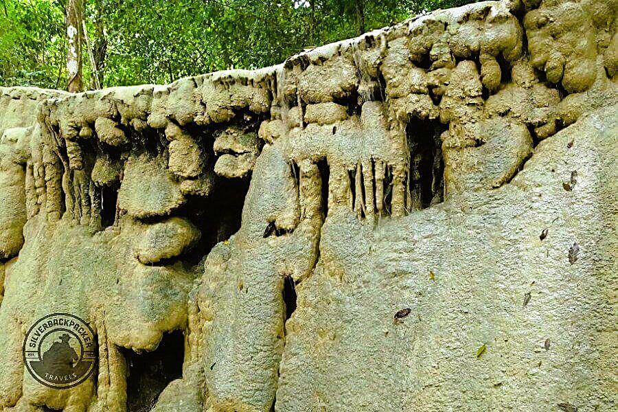 Dry season encrustation of limestone rock formations in Kaparkan Falls of Abra