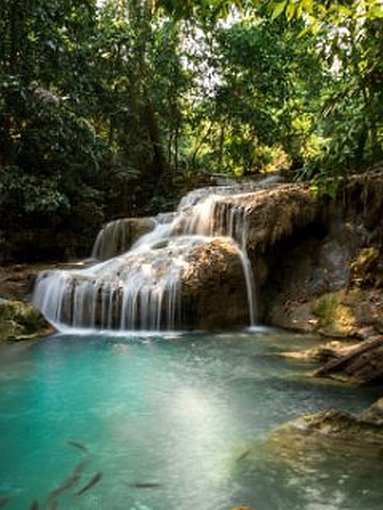 Erawan Falls, Thailand. Travertine Waterfalls in Thailand