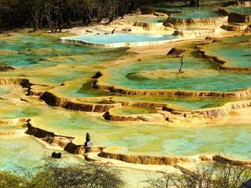 Travertine Waterfalls in the Huanglong Valley, China